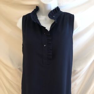 Jcrew sleeveless navy ruffled blouse